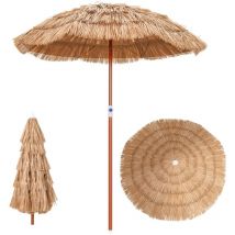 Parasol inclinable hawaïen 140-195cm avec sac de transport--UPF 30+/Ø155 cm Parasol de Plage en Paille pour Terrasse Jardin Piscine - Costway