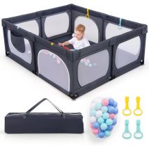 Costway - Parque Infantil Grande190 x 158 cm con 4 Anillas y 50 Bolas Oceánicas, Puerta con Cremallera y Malla Transpirable, Bolsillo y Bolsa de