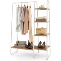 Perchero Burro Ropa de Madera, Armario Portátil con 5 Niveles, Estantes de Almacenamiento para Colgar Ropa, Estructura Metálica, 99x40x151 cm