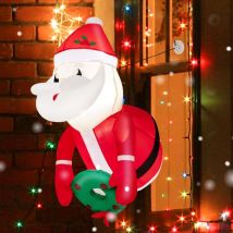 Costway - Père Noël Gonflable de Noël de 100 cm S'échappant par Fenêtre, Décoration de Noël Gonflable Père Noël de Fenêtre Suspendu avec Lumières led