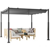 Costway - Pergola d'Extérieur 310 x 310 cm avec Auvent Rétractable, Abri Colonnes Métalliques Robustes Pavillon Moderne Pare-Soleil, Tonnelle pour