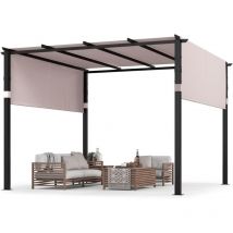 Costway - Pergola Rétractable d'Extérieur 305 x 305 cm, Pergola Métallique à Toit Plat pour Patio avec Auvent Rétractable 2 Couvre-soleils à