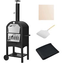 Costway - Pizzaofen Outdoor, holzbefeuerter Grillwagen mit Schornstein, Tragbarer Grillofen Holzbackofen für bbq draussen, Garten, Camping