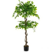 Plante Artificielle de 150CM avec Pot Rempli de Ciment, Ficus Artificiel avec 882 Feuilles Tronc Réaliste Mousse Séchée, Fausse Arbre Décoration du