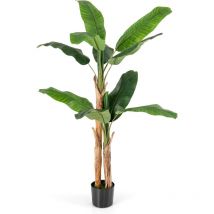 Plante Artificielle Tiges Doubles, Fausse Plante de Bananier avec 10 Grandes Feuilles Plante Verte en Pot, Décoration Palmier d'Intérieur pour Bureau