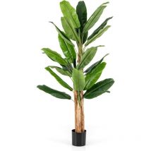 Plante Artificielle Tiges Triples, Fausse Plante de Bananier avec 27 Grandes Feuilles Plante Verte en Pot, Décoration Palmier d'Intérieur pour Bureau