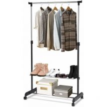 COSTWAY Portant à Vêtement Penderie à Vêtements Mobile Télescopique Hauteur et Largeur Réglables avec 4 Roulettes Noir et Argent