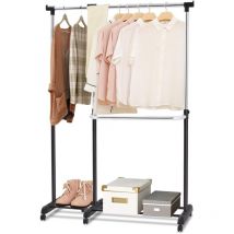 Costway - Portant à Vêtement Penderie à Vêtements Mobile Télescopique Hauteur et Largeur Réglables avec 6 Roulettes Noir et Argent