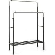 Costway - Portant à Vêtements Double, 2 Tringles Réglables en 3 Hauteurs, Portant Vetement Solide avec Étagère à Chaussures, Portant en Métal Robuste
