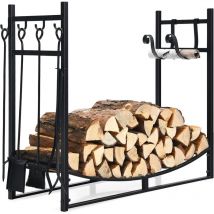 Costway - 36' Porte-bûche en Fer avec 4PCS Serviteurs de Cheminée Support Amovible, Range-bûche Charge 50kg avec Pelle Tisonnier Pince Brosse pour