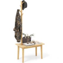 Costway Porte Manteaux Sur Pieds Bois 3 En 1, Meuble D'Entrée Avec Banc, 4 Crochets, Table D’appoint Avec Portant À Vêtement En Bois, Vestiaire Pour 