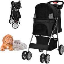 Costway - Poussette pour Animaux Pliante 4 Roues avec Fenêtres en Filet, Porte-gobelet et Panier de Rangement pour Chat et Chien imperméable Noir