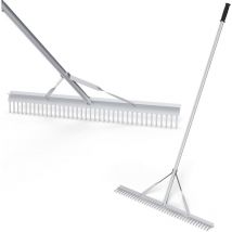 Rechen, Gartenrechen aus Aluminium mit 91 cm breitem Rechenkopf, 36 Zinken & 174 cm langem Griff, Laubrechen, Laubbesen, Rasenrechen zum Lockern des