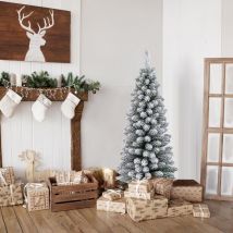 Costway - Sapin de Noël Artificiel 120 cm, Sapin de Noël Floqué de Neige avec 240 Branches, Support en Métal Pliable, Forme Fine, Décoration