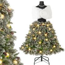 COSTWAY Sapin de Noël Artificiel Pré-éclairé 150 cm, Arbre de Noël Mannequin avec Jupe, 465 Branches, 50 Boules LED, 36 Pommes de Pin Naturelles,