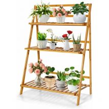 Scaffale Porta Piante Pieghevole in Bambù, Scaffale a Scala per Piante e Fiori con 3 Ripiani, Portapiante da Interno ed Esterno, Ideale per Terrazza,