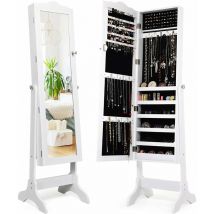 COSTWAY Schmuckschrank neigungsverstellbar, Schmuckregal abschliessbar, Schmuck Spiegelschrank mit Ganzkoerperspiegel fuer Make-up, weiss