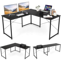 COSTWAY Schreibtisch mit Laptopständer, L-Form reversibler Eckschreibtisch, platzsparend, einfache Montage, Computertisch mit 3 Kabellöchern,