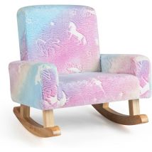 Sedia Dondolo per Bambini da 3 a 5 Anni, Poltrona in Flanella con Piedi a Dondolo in Legno, Motivi che si Illuminano al Buio,56 x 49 x 50 cm, Blu e