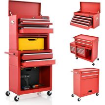 Costway - Servante d'Atelier à 6 Tiroirs avec Coffre Outils Amovible et Armoire de Rangement, Caisse à Outils Roulante Verrouillable Étagère Réglable