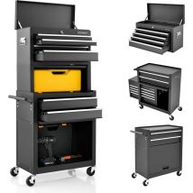 Costway - Servante d'Atelier à 6 Tiroirs avec Coffre Outils Amovible et Armoire de Rangement, Caisse à Outils Roulante Verrouillable Étagère Réglable