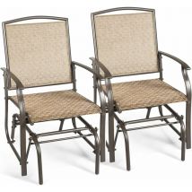 Costway - Set de 2 Mecedora de Jardín, Mecedora Individual con Estructura de Metal, Silla con Reposabrazos para Playa Camping Exterior Parque,2 Sillas