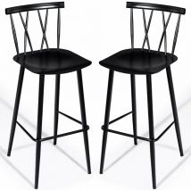 Costway - Set de 2 Sillas Altas de Bar Negras Chic de Metal , Sillas de Metal Modernas con Respaldo