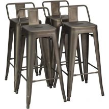 Costway - Set di 4 Sgabelli da Bar con Schienale da 94 cm, Sgabelli in Metallo Impilabili con Poggiapiedi per Cucina, Sala da Pranzo e Bar (Marrone)