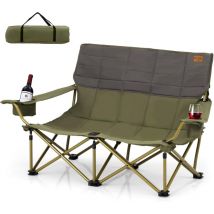 Silla Plegable Camping 2 Personas, Silla Plegable Portatil Ligera 2 Portavasos, Acolchado de Algodón y Bolsa de Almacenamiento, Silla Playa Plegable,