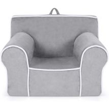 Sillón Infantil Relleno de Espuma, Sofá Infantil Tapizado con Tela de Terciopelo y Relleno de Esponja Pequeños de 0-5 Años (Gris) - Costway