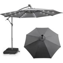 Costway - Parasol Déporté 3x3M, Grand Parasol de Jardin Extérieur Lumineux Solaire avec 2 Sacs de Sable, Base Croisée, Parasol Inclinable avec