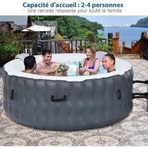 Costway - Spa Gonflable avec Appuie-tête, Porte-gobelets, 180 x 68 cm, Spa Rond Portable à 4 Personnes pour Intérieur/Extérieur Gris