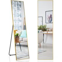 Specchio da Parete Lungo, Specchio da Terra Appendere con Cornice in Lega di Alluminio e Ganci, Per Camera da Letto e Soggiorno, 160 x 40 cm (Oro)