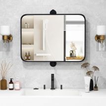 Specchio Rettangolare da Parete 76,5 x 66,5 cm, Specchio da Bagno con Cornice in Metallo, con Staffe da Parete in Stile Rustico, Ideale per Bagno