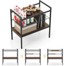 Costway - Table d'Appoint, Meuble Etagère de Rangement/Bout de Canapé 3 Niveaux, Cadre en Métal, Plateau Amovible, Étagère en Maille, Guéridon Style
