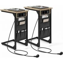 Costway - Table d'Appoint, Bout de Canapé en Forme de c avec 2 Prises et 2 Ports usb, Pochette de Rangement, Station de Charge, Table de Chevet Lot