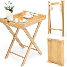 Costway - Table d'Appoint Pliante, Table Plateau tv Multifonctionnelle en Bambou avec Poignées en Acier, Table Snack Portable, Plateau Amovible,