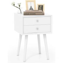 Costway - Table de Chevet avec 2 Tiroirs, Table de Nuit Scandinave en Bois pour Salon, Chambre, Couloir, Bureau, 40 x 40 x 59,5 cm Blanc