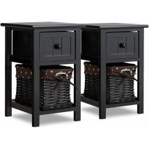 Costway - Table de Chevet Lot de 2, Table de Nuit 1 Tiroir avec 1 Panier pour Chambre, Salon, 28 x 31 x 45 cm (Noir)