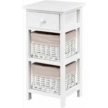 Table de Chevet, Table de Nuit en Bois de Paulownia avec 1 Tiroir et 2 Panier d'Osier - Costway