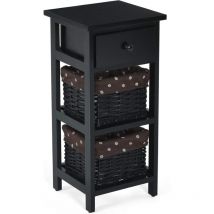 Table de Chevet, Table de Nuit en Bois de Paulownia avec 1 Tiroir et 2 Panier d'Osier Noir - Costway