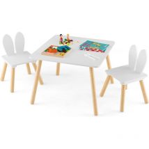 Costway - Table Enfant avec 2 Chaises en Forme Lapin, Table et Chaises en Bois avec Plateau Spacieux, Structure Stable, Bureau pour Jouer Manger,