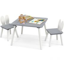 Costway - Table Enfant avec 2 Chaises en Forme Lapin, Table et Chaises en Bois avec Plateau Spacieux, Structure Stable, Bureau pour Jouer Manger,