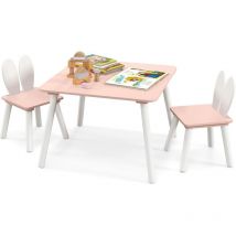 Costway - Table Enfant avec 2 Chaises en Forme Lapin, Table et Chaises en Bois avec Plateau Spacieux, Structure Stable, Bureau pour Jouer Manger,