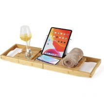 Costway - Table pour Baignoire Extensible en Bambou, Plateau de Baignoire avec Support pour Livre, iPad, Tablette, Verre à Vin, Étagère de Baignoire