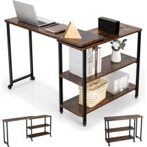 Costway - Table d'Appoint, Bureau d'Angle Mobile avec 3 Étagères, avec 6 Roues, Bout de Canapé Convertible pour Salon, Chambre, Montage Facile,