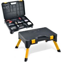 Tabouret d'Atelier Boîte à Outils 2 en 1 Charge 150kg Marchepied Pliant avec Marche Large, Boîte de Rangement à 12 Catégories pour Garage à Domicile