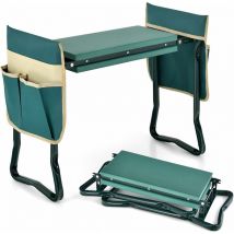 Tabourets de Jardinage Pliable avec Coussin eva, Genouillère de Jardin 2 en 1 Cadre en Métal Siège de Jardinier avec 2 Grande Pochette à Outils