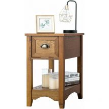 Tavolino da Salotto in Legno Massello, Comodino con 1 Cassetto e 1 Ripiano, Tavolino Basso da Soggiorno e Camera da Letto (56 x 33 x 58,5 cm, Legno,