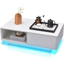 Costway - Tavolino da Salotto in Legno, Tavolino Moderno e Rettangolare con 20 Colori di Luci a led, Telecomando, Porta usb, Cassetto e Ripiano